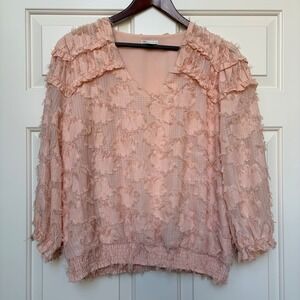 Pink Eyelash Floral Gingham Ruffle‎ Smocked Blouse Top XL Cottagecore Soft Girl